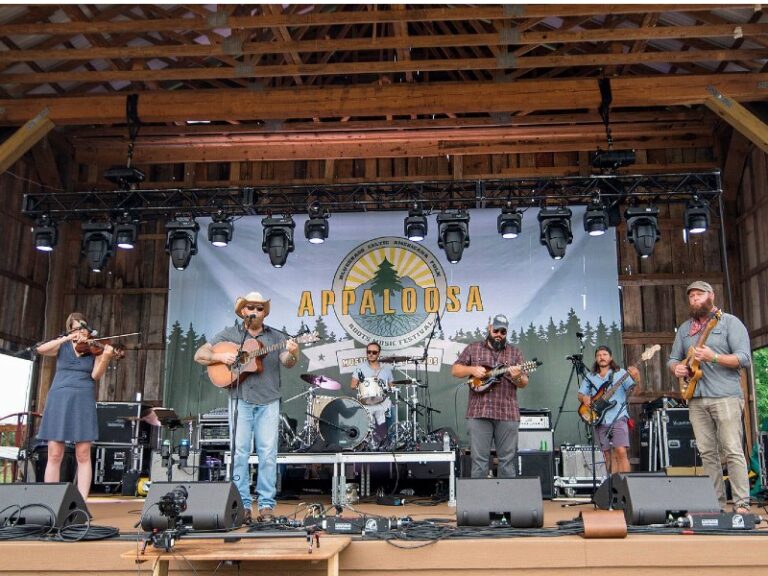 Full band performing on stage at Appaloosa Fest.