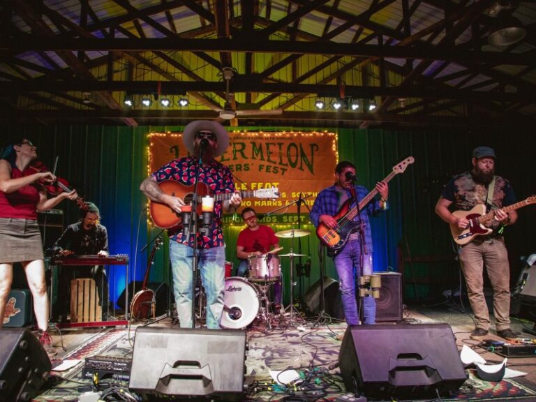 Low Water Bridge Band performing at the show barn at Watermelon Pickers' Fest 2022.